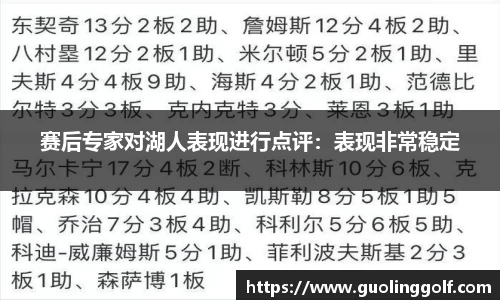 赛后专家对湖人表现进行点评：表现非常稳定